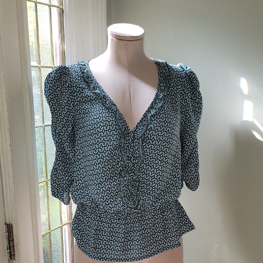 Max Studio Green Floral Blouse Size M